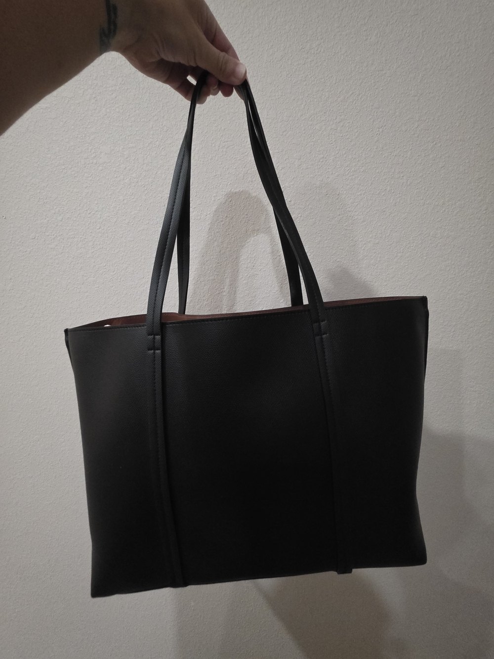 a new day Black Tote with Brown Interior Trim
